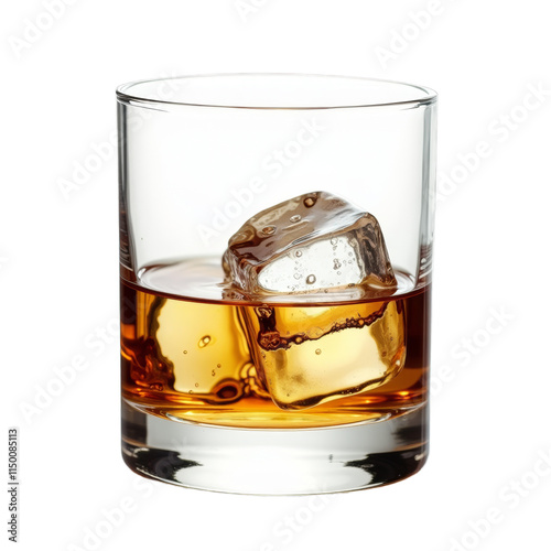 Ice cube melting in brown liquid