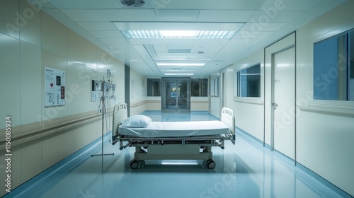 Recovery Room with beds and comfortable medical. Interior of an empty hospital room. Clean and empty room with a bed in the new medical center