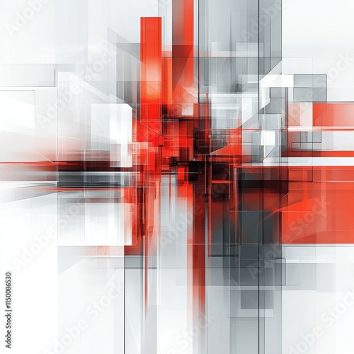 Colorful abstract painting with red and white shapes