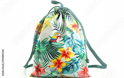 Tropical Themed Drawstring Backpack on white background.PNG photo