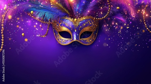 Wallpaper Mural A vibrant, ornate masquerade mask adorned with feathers and jewels, set against a rich purple background, evoking a sense of mystery and celebration. Torontodigital.ca