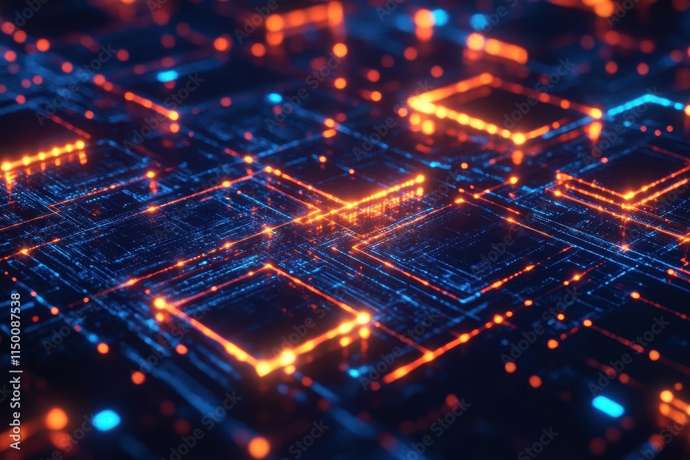 Abstract digital network glowing orange and blue. Abstract digital network glowing orange and blue.