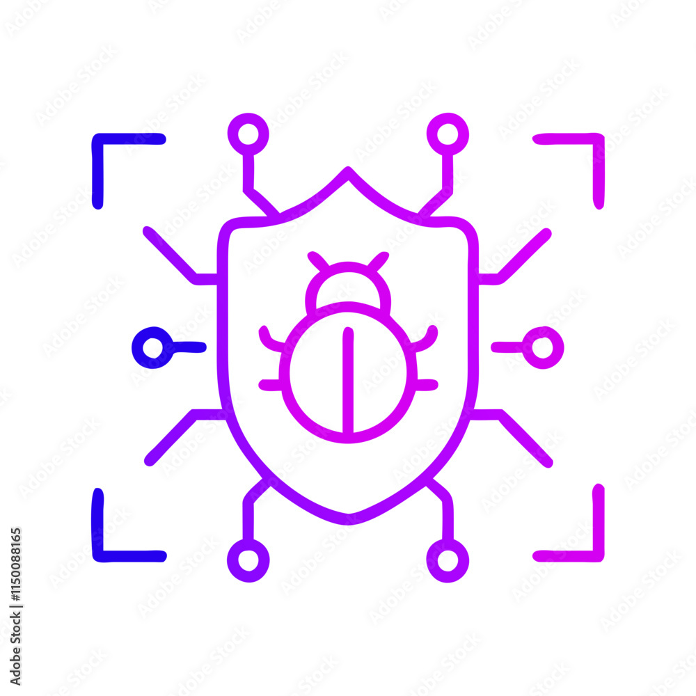 Minimalist antivirus icon with shield and bug outline. Perfect for content about cybersecurity, data protection, and digital threats. Symbol of danger, viruses, and data breaches Minimalist antivirus icon with shield and bug outline. Perfect for content about cybersecurity, data protection, and digital threats. Symbol of danger, viruses, and data breaches