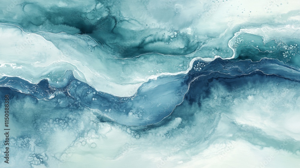 Abstract Teal and White Watercolor Ocean Waves Abstract Teal and White Watercolor Ocean Waves