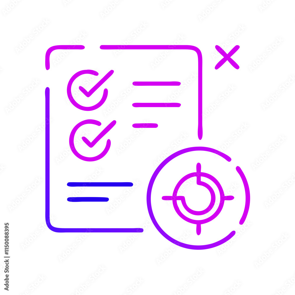 Minimalist assessment icon with checklist and target. Perfect for content about cybersecurity, data protection, and digital threats. Symbol of danger, viruses, and data breaches Minimalist assessment icon with checklist and target. Perfect for content about cybersecurity, data protection, and digital threats. Symbol of danger, viruses, and data breaches