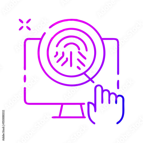 Minimalist digital forensics icon with fingerprint and monitor. Perfect for content about cybersecurity, data protection, and digital threats. Symbol of danger, viruses, and data breaches