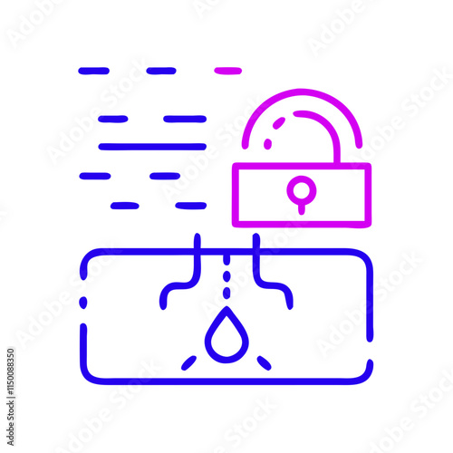 Minimalist data leak prevention icon with lock and water drop. Perfect for content about cybersecurity, data protection, and digital threats. Symbol of danger, viruses, and data breaches