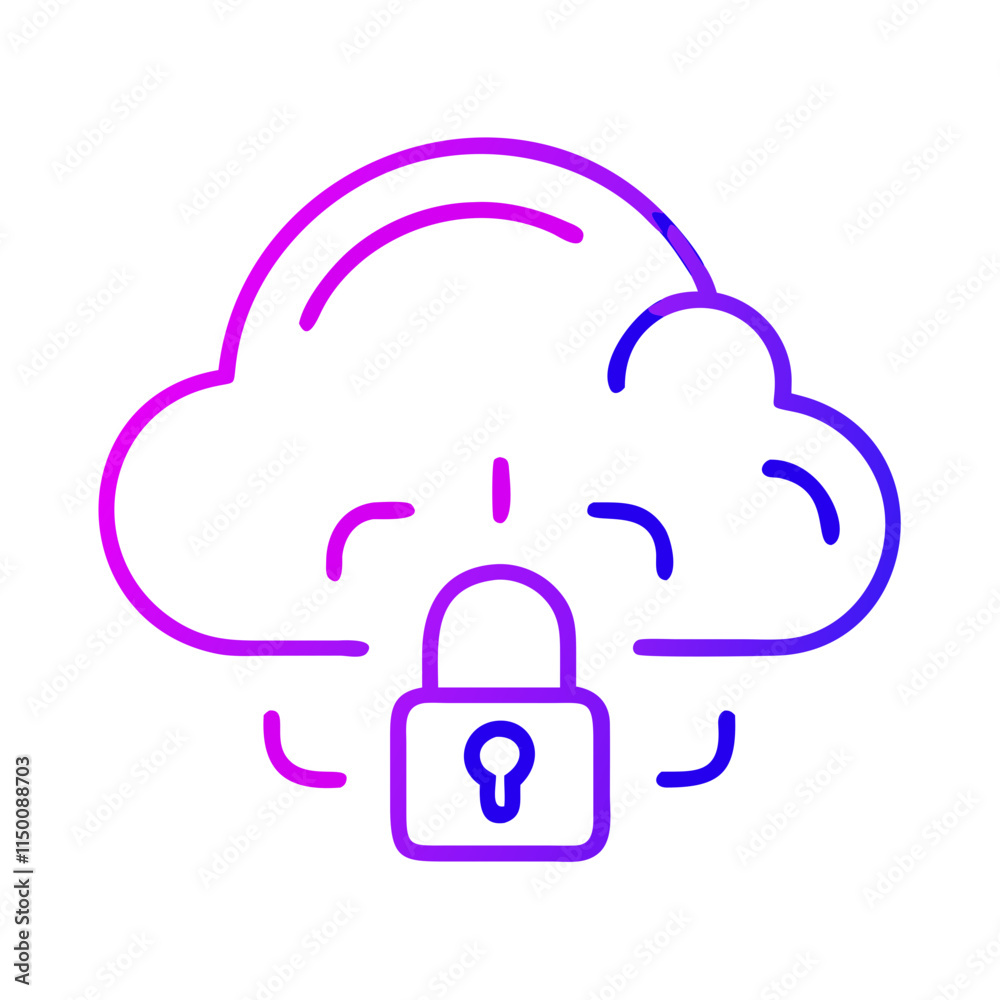 Minimalist secure cloud icon with lock and cloud outline. Perfect for content about cybersecurity, data protection, and digital threats. Symbol of danger, viruses, and data breaches Minimalist secure cloud icon with lock and cloud outline. Perfect for content about cybersecurity, data protection, and digital threats. Symbol of danger, viruses, and data breaches