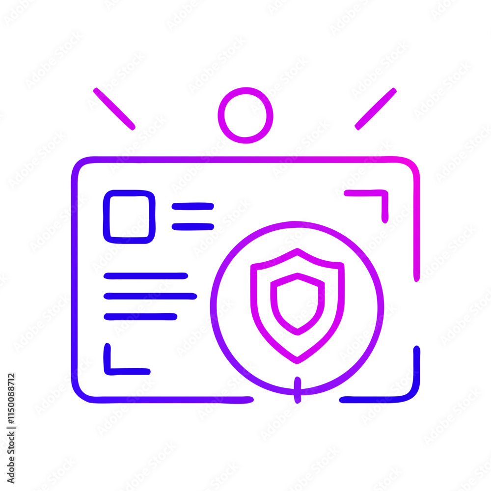 Minimalist security badge icon with shield and document. Perfect for content about cybersecurity, data protection, and digital threats. Symbol of danger, viruses, and data breaches Minimalist security badge icon with shield and document. Perfect for content about cybersecurity, data protection, and digital threats. Symbol of danger, viruses, and data breaches