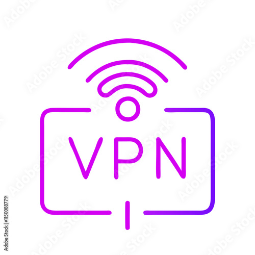 Title: Minimalist VPN (Virtual Private Network) icon with wireless signal. Perfect for content about cybersecurity, data protection, and digital threats. Symbol of danger, viruses, and data breaches