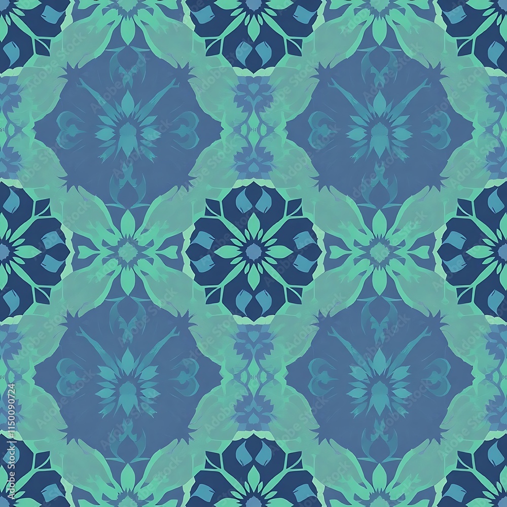 Fototapeta premium Seamless Teal and Indigo Floral Pattern 