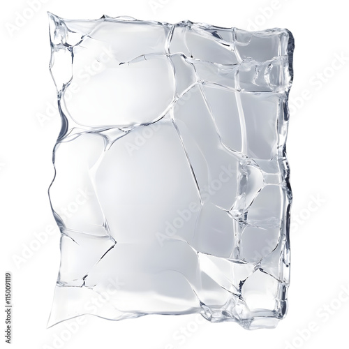A clear, crumpled sheet of ice or gel, showcasing a textured surface.