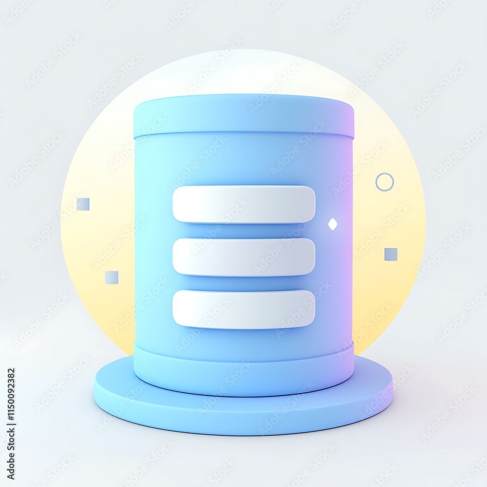 Modern 3D Database Icon with Soft Colors and Geometric Shapes Modern 3D Database Icon with Soft Colors and Geometric Shapes