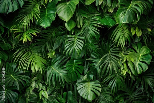 Wallpaper Mural Lush green tropical foliage wall. (8) Torontodigital.ca