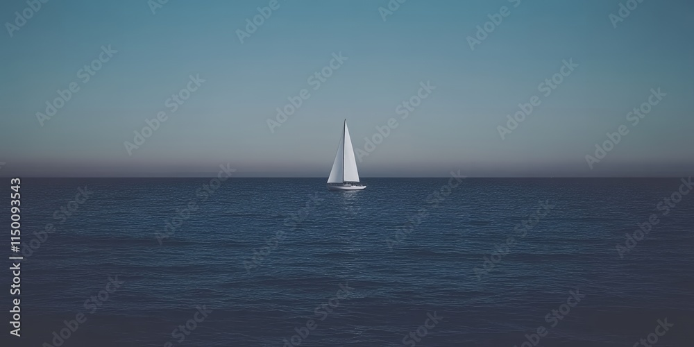 Fototapeta premium Solitary Sailboat on Calm Ocean Serenity Travel Freedom