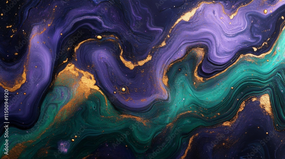 Obraz premium Abstract Purple Green Gold Swirl Paint Texture