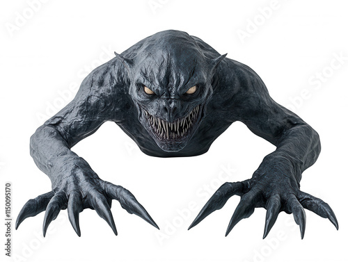 Terrifying Creature Emerging from Darkness with Glowing Eyes and Sharp Claws in a Sinister Pose, Ideal for Horror Themes and Fantasy s photo