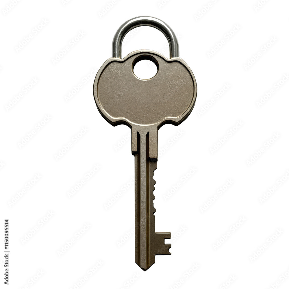 Single metal key with lock on black background Single metal key with lock on black background