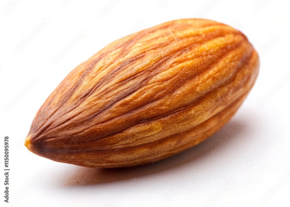 Roasted Almond Macro Photo: High-Resolution Nut Image, Isolated White Background Roasted Almond Macro Photo: High-Resolution Nut Image, Isolated White Background