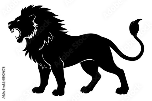 A lion roaring flat vector style silhouette illustration on white background