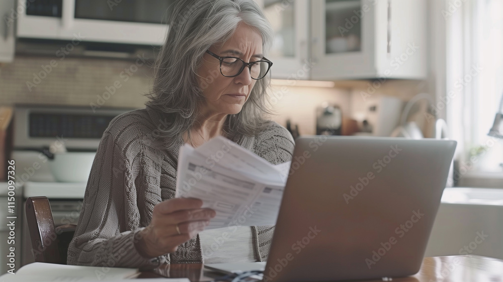 Working senior woman using a laptop computer and planning personal budget at home Working senior woman using a laptop computer and planning personal budget at home