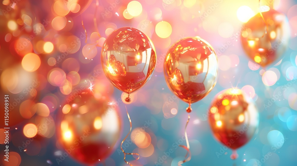 glossy metallic golden balloons over gradient bright background. Birthday background with balloon glossy metallic golden balloons over gradient bright background. Birthday background with balloon