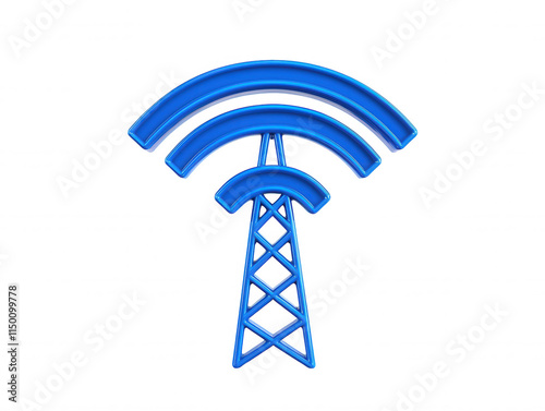 Blue wireless communication tower symbol icon with signal waves representing technology, connectivity, and telecommunications in a digital age for modern s. photo