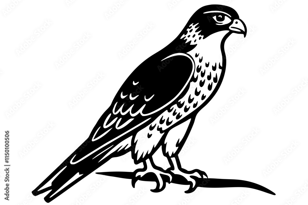 Fototapeta premium A hawk perched on a branch vector silhouette