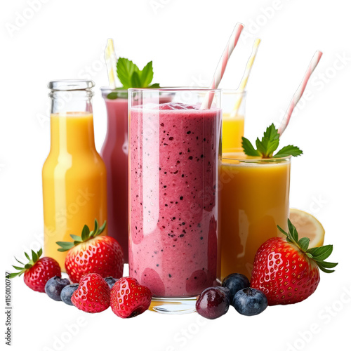 Fresh fruit smoothies with straws
