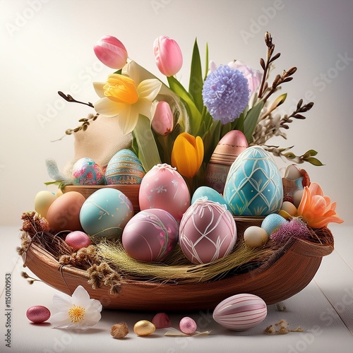Generated image Still life arrangement of Easter-themed decorations