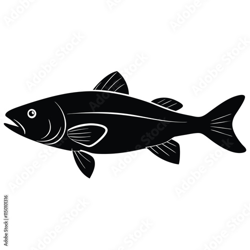 Cod fish silhouette on white background