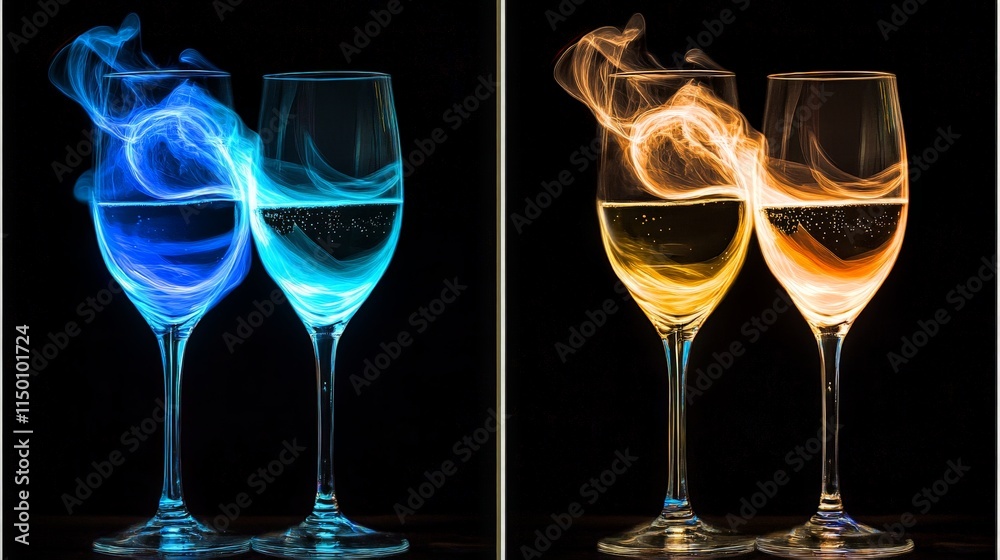 Fototapeta premium Elegant Champagne Glasses with Glowing Light Effects