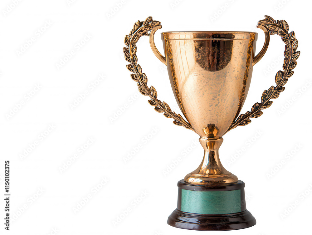 Golden Trophy with Laurel Wreath on Isolated Background for Achievement Recognition in Competitions and Sports Events, Symbolizing Success and Victory Golden Trophy with Laurel Wreath on Isolated Background for Achievement Recognition in Competitions and Sports Events, Symbolizing Success and Victory