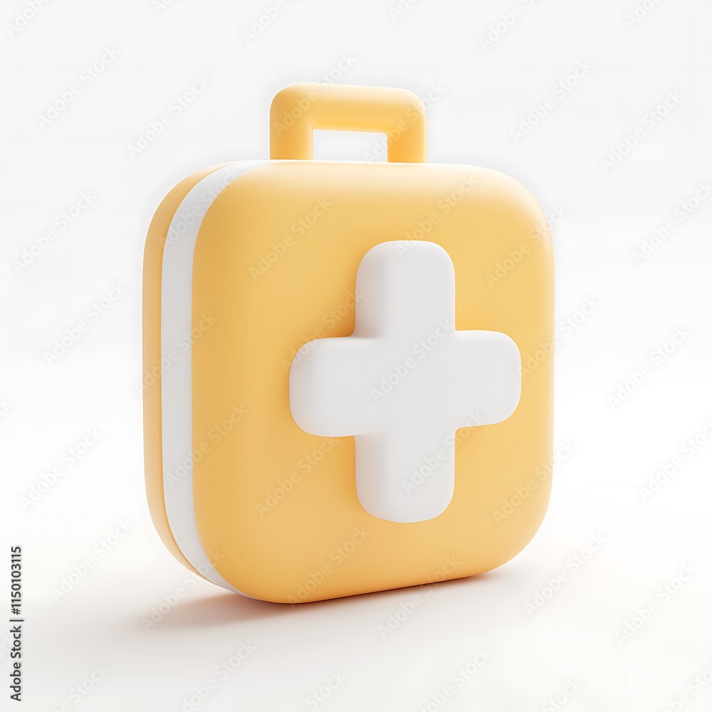 Fototapeta premium Soft Yellow Medical Kit with White Cross Symbol on Light Background