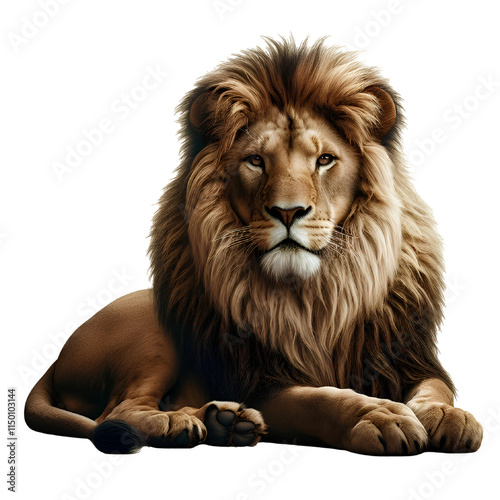 Lion sitting isolated on white background