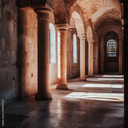 stunning columns in Klis Church, capturing the peaceful beauty of the interior,