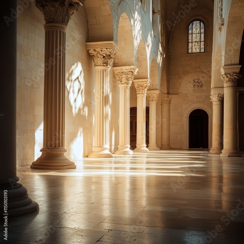 stunning columns in Klis Church, capturing the peaceful beauty of the interior,