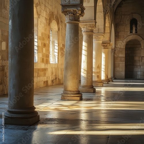stunning columns in Klis Church, capturing the peaceful beauty of the interior,