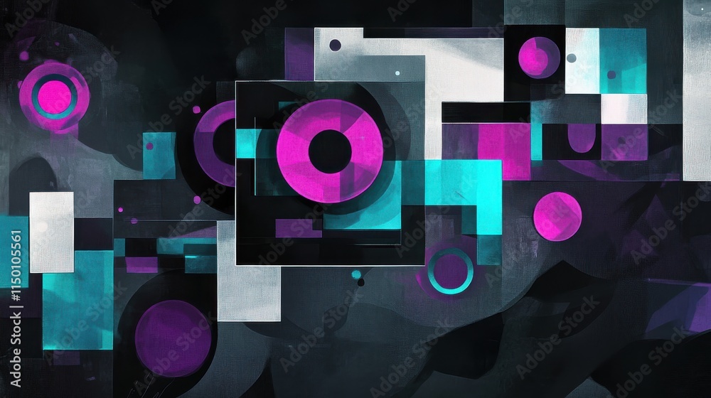 Dynamic Abstract Art with Vibrant Pink, Turquoise, and White Geometric Shapes, Futuristic 3D Composition on Dark Background, Ai Generation Dynamic Abstract Art with Vibrant Pink, Turquoise, and White Geometric Shapes, Futuristic 3D Composition on Dark Background, Ai Generation