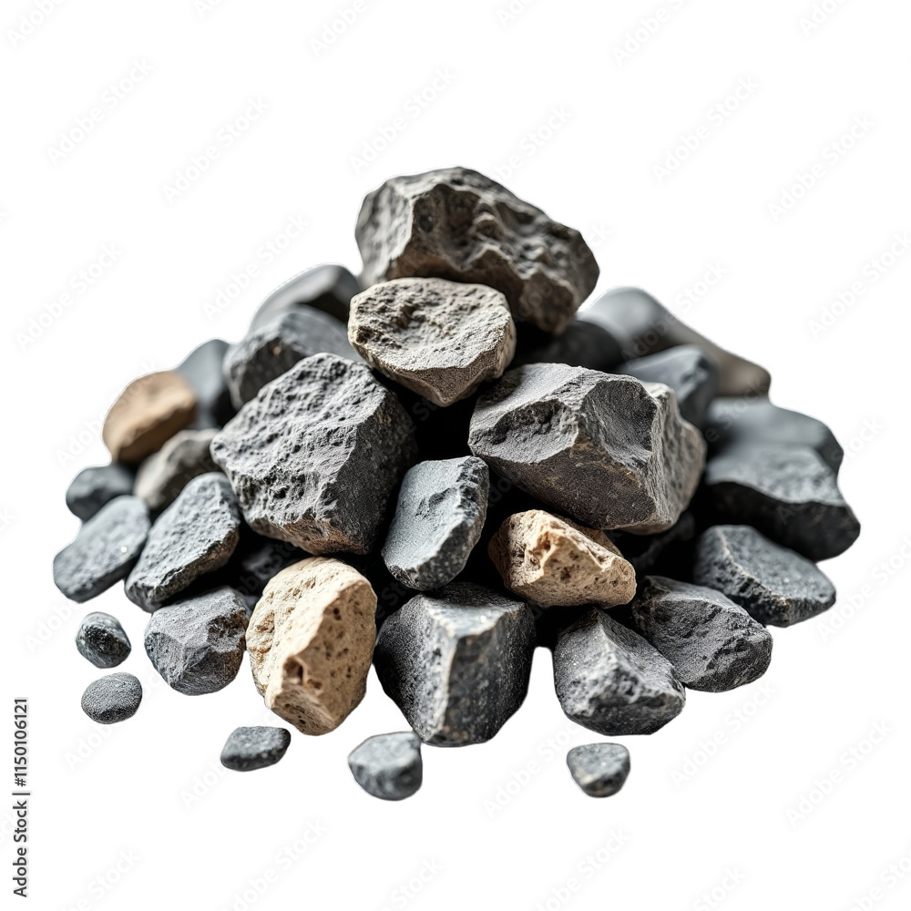 A collection of variously shaped small rocks against black background A collection of variously shaped small rocks against black background