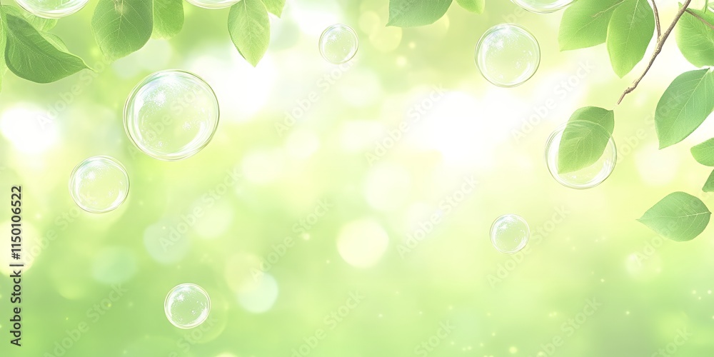 Sparkling Bubbles Green Leaves Nature Background Spring Sparkling Bubbles Green Leaves Nature Background Spring
