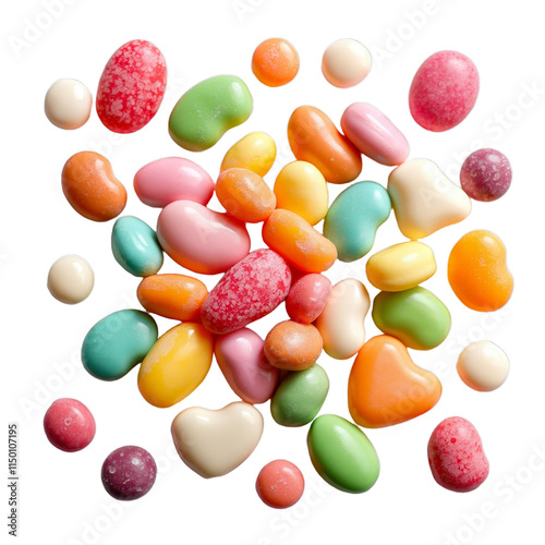 Rainbow gummy candy hearts against black background