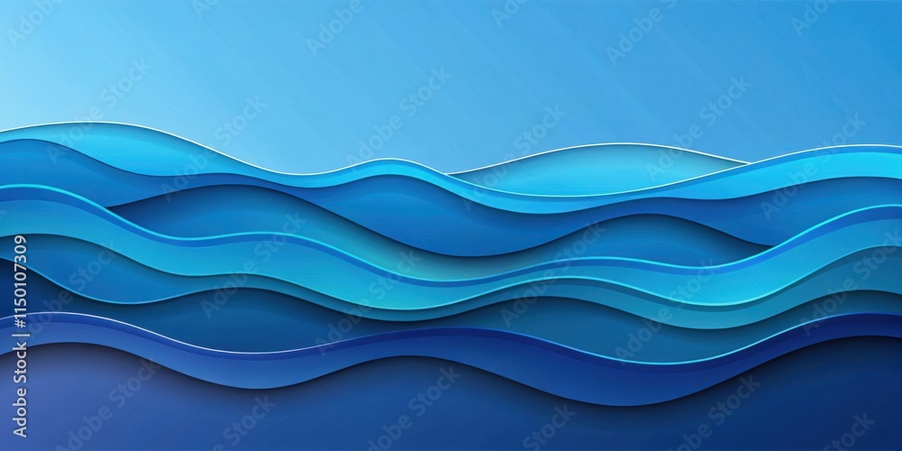 Fototapeta premium Abstract Layered Blue Waves Design with Paper Cut Style