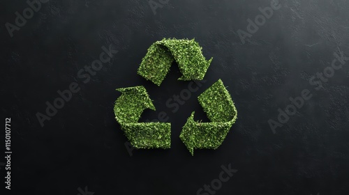 Green Recycle Symbol Made of Leaves on Dark Background