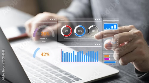 Businessman using computer laptop on e document on digital tablet , E-signing on e document and virtual notepad on virtual screen , electronic signature , paperless office concept