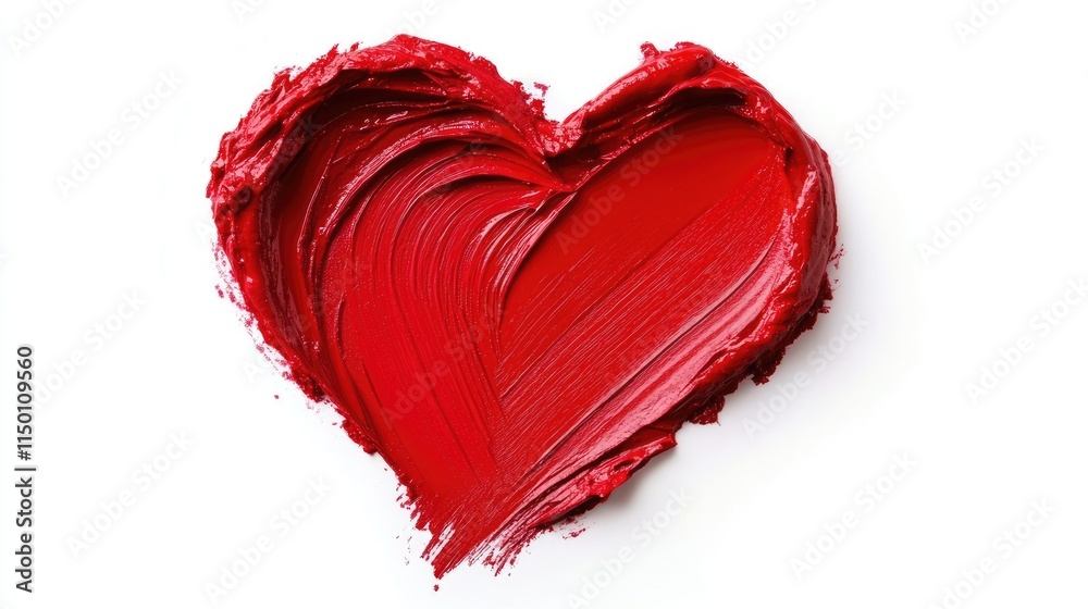 Red lipstick swatch in heart shape isolated on white background. Makeup cosmetic product smear stroke swatch. Top view, copy space Red lipstick swatch in heart shape isolated on white background. Makeup cosmetic product smear stroke swatch. Top view, copy space