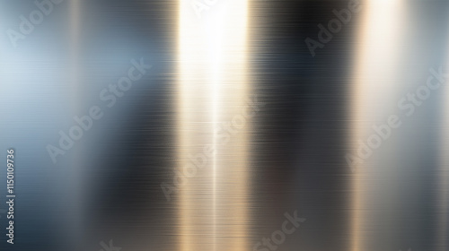 Gleaming Metal Surface with Vertical Light Streaks: Abstract Industrial Background