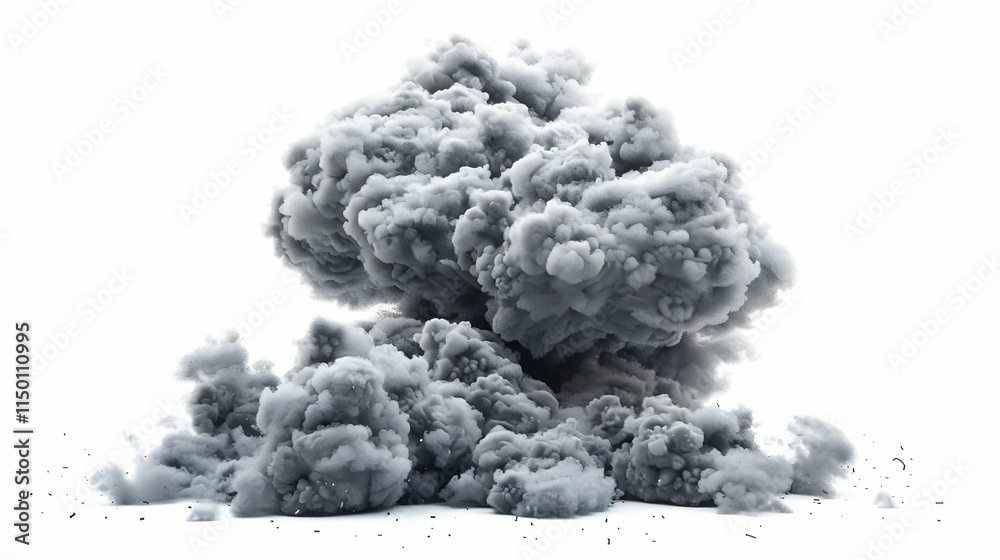 Dramatic Gray Smoke Cloud Against White Background Dramatic Gray Smoke Cloud Against White Background
