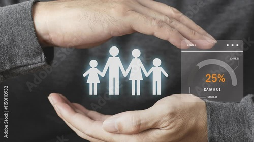 Hand protecting paper cut family figure , Health care and insurance for Protecting Family , concept for security and Medical care