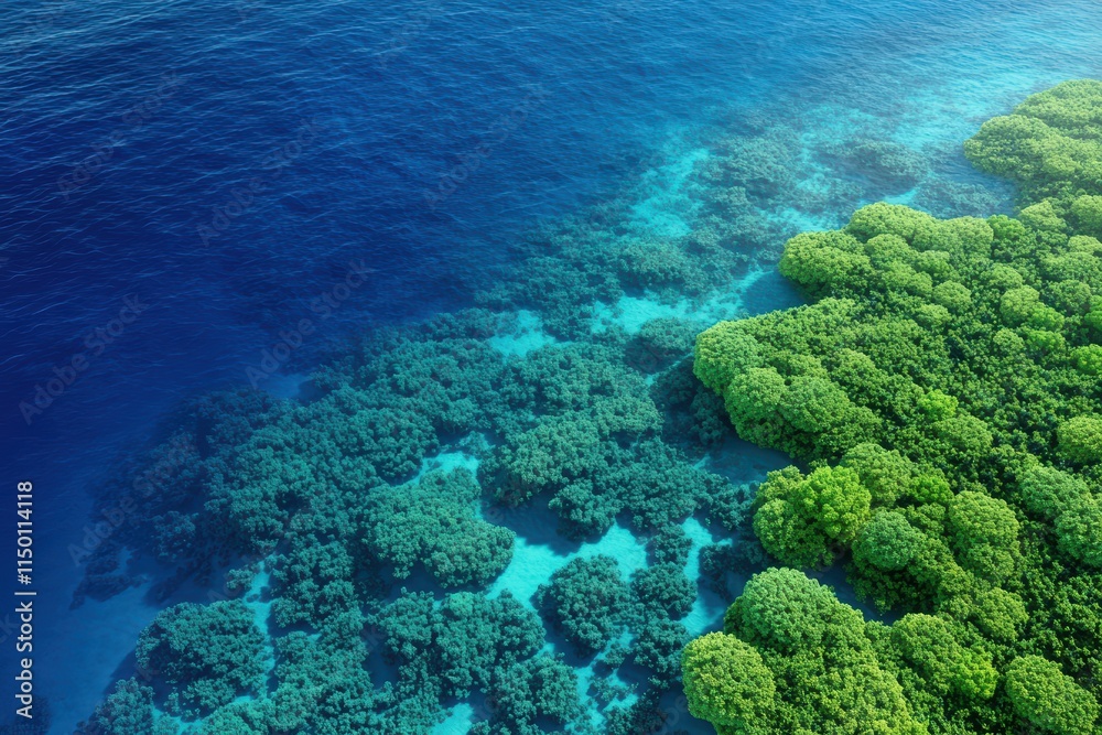 Obraz premium Vibrant Aerial View of Coral Reef and Turquoise Water Surface
